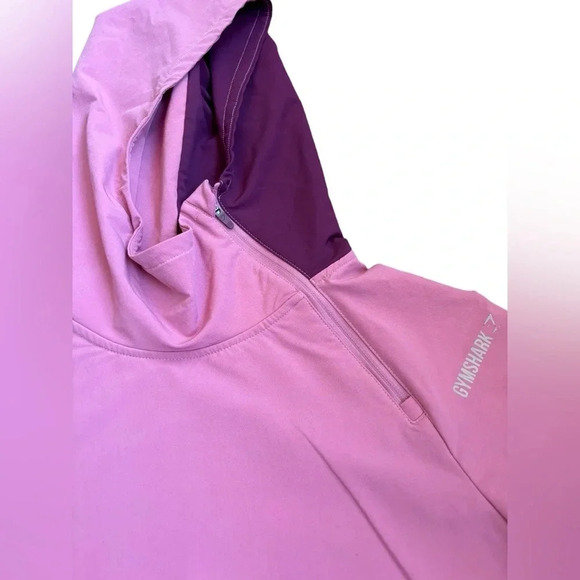 Gymshark Asymmetrical Performance Hoodie Dusty Pink Dark Ruby Colorblock Crop M - Picture 4 of 13